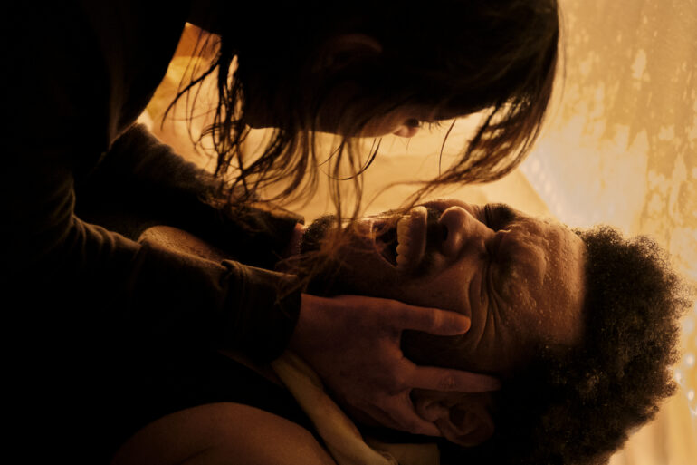 Jenna Ortega as Anima and Abel "The Weeknd" Tesfaye as Abel in Hurry Up Tomorrow. Photo Credit: Andrew Cooper, Lionsgate